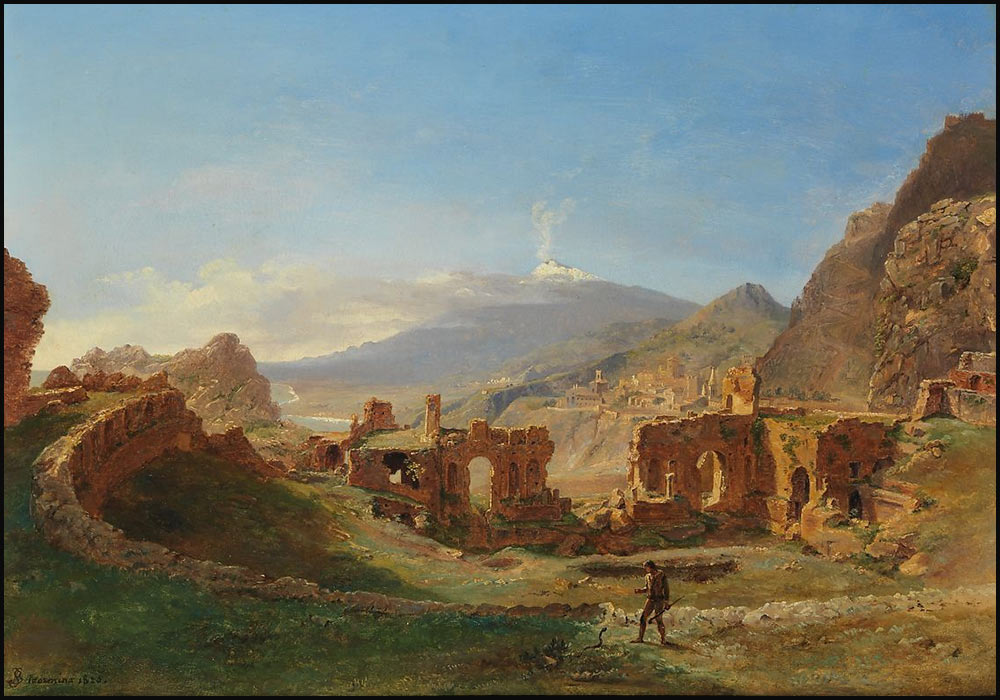 The ancient theatre of Taormina in 1825. Painting by Louise-Joséphine Sarazin de Belmont, exhibited at the Metropolitan Museum of Art in New York.